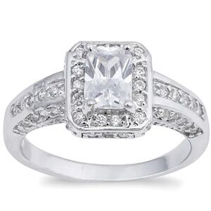 Sterling Silver Halo CZ Ring – Bold 11mm Sparkle with Rhodium Finish (size 8)